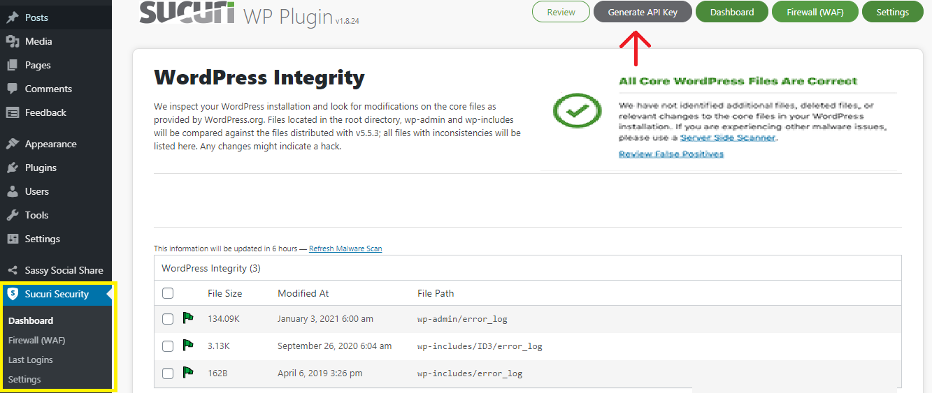 Sucuri Generate API Key