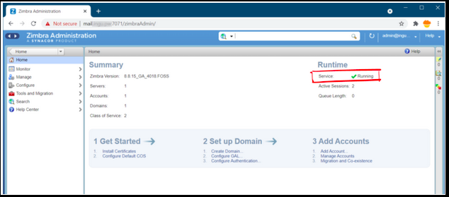 zimbra admin dashboard