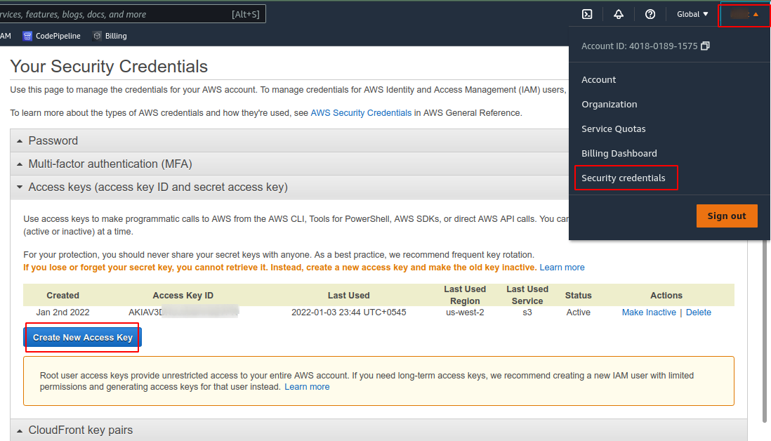 AWS access key