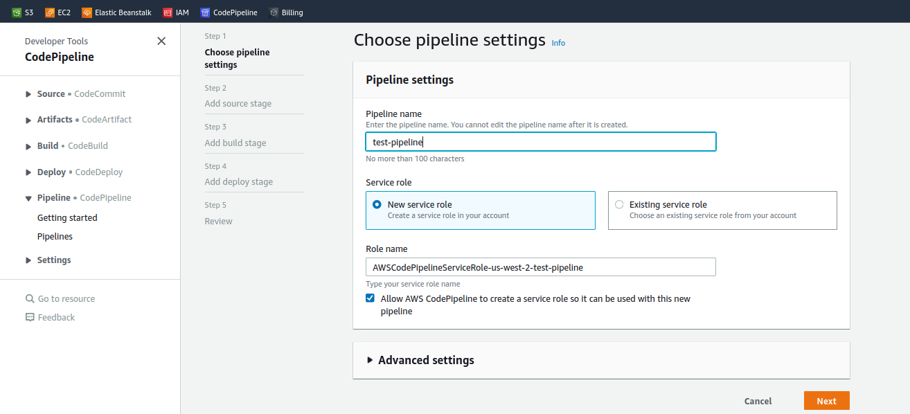 codepipeline AWS django app