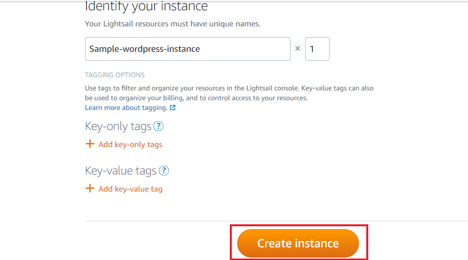 Lightsail console homepage with Create instance button highlighted AWS LIghtsail Tutorial
